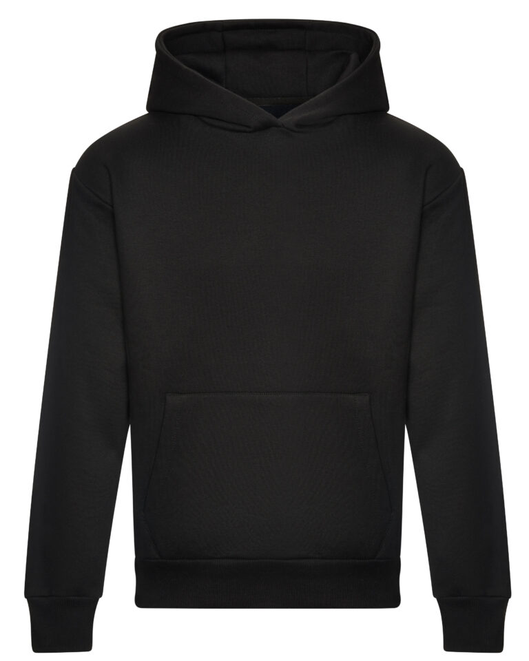 Deep Black - Front - Oversize Hoodie aus Heavy Material mit Handyfach und cleanem Look.